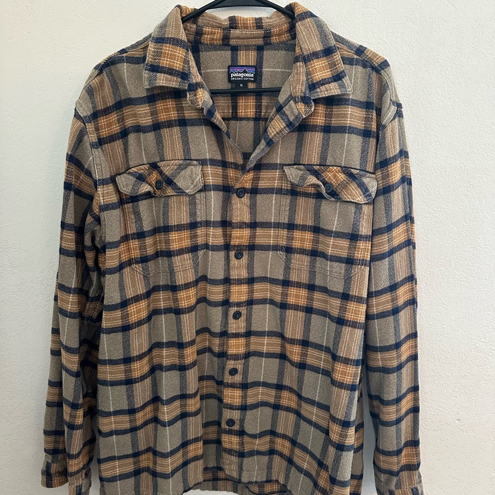 Patagonia Blue and Tan Casual Button Down Shirt